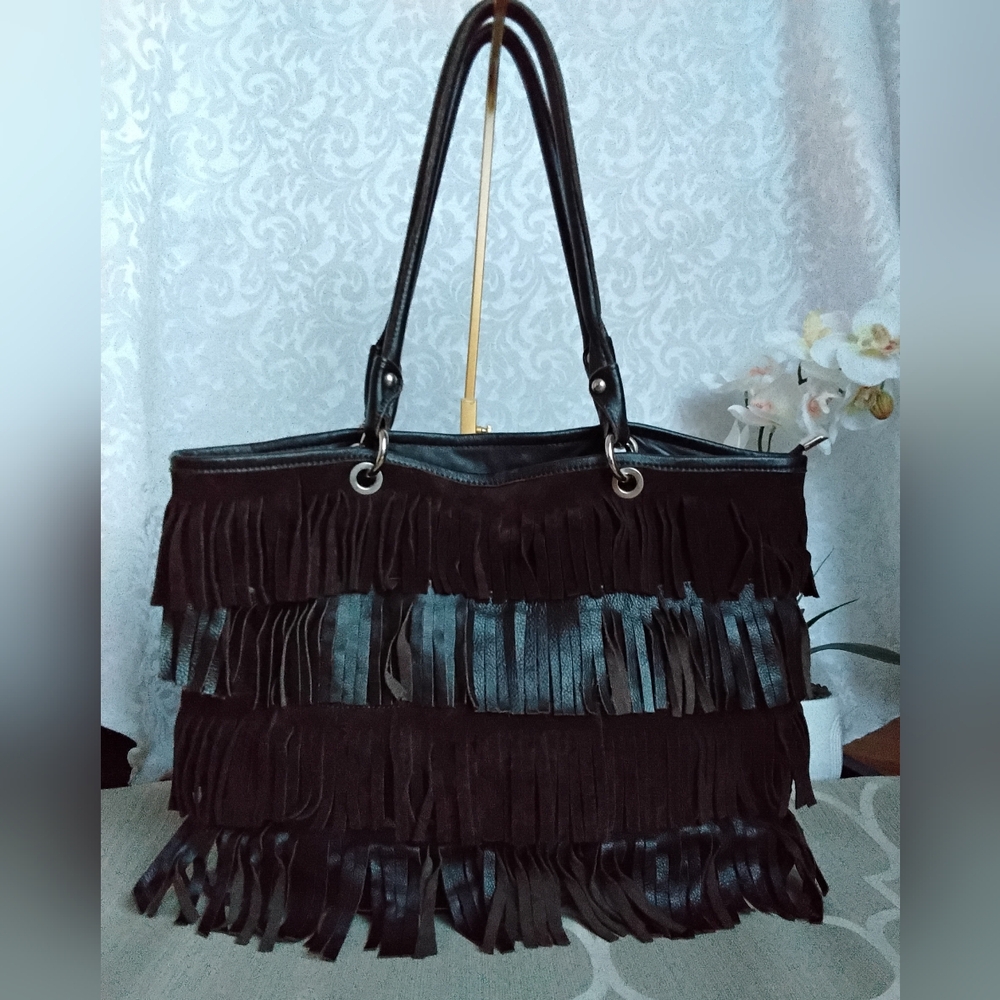INNUE Brown Leather & Suede Fringe Shoulder Bag